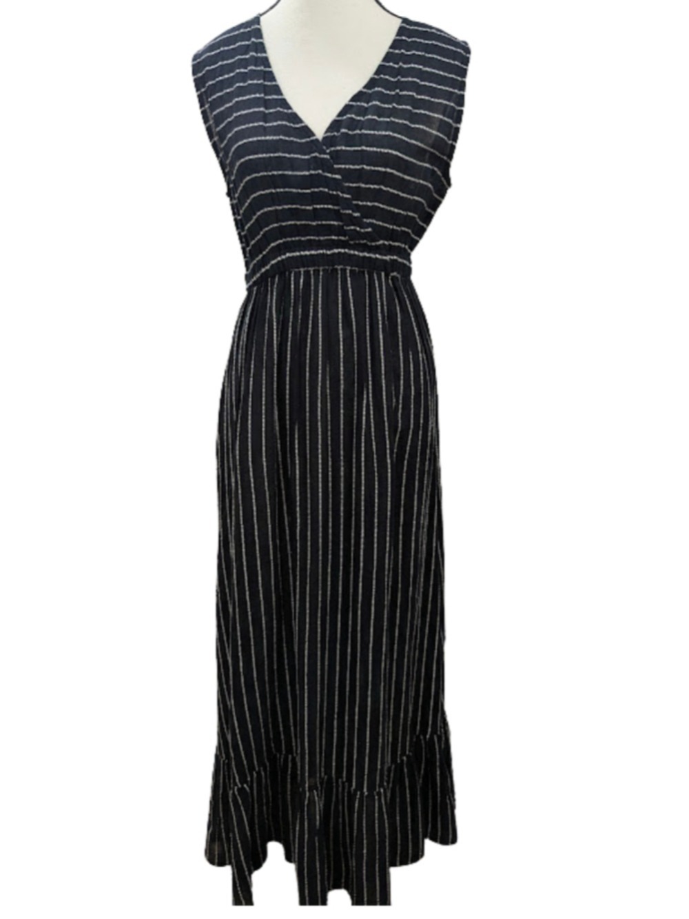 World Market Striped Maxi Dress S/M Black White Coastal Boho Cottagecore Cotton